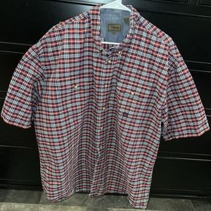 ROPER Men's Red Blue Plaid S/S‎ Button Down Shirt 2XL Cotton